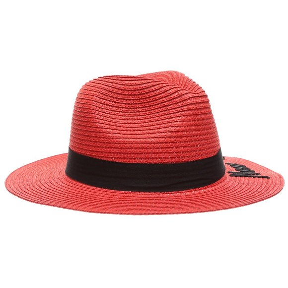 NewYork Embroidered Summer Straw Beach Hat - Red - Picture 4 of 6